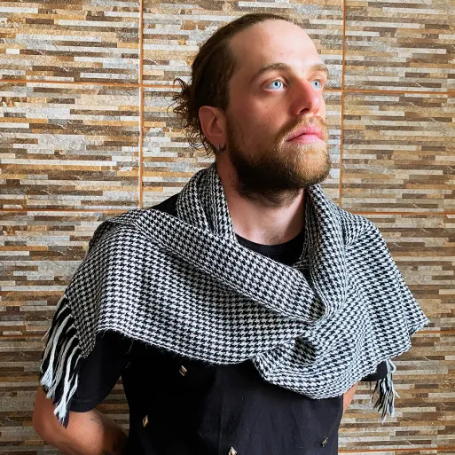 Black & White Houndstooth Baby Alpaca Scarf