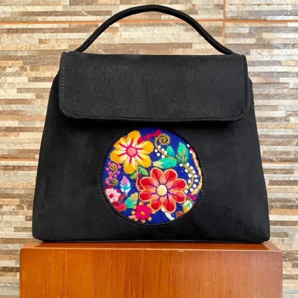 Andean Flora Top-Handle Bag - Black