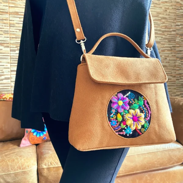 Andean Flora Top-Handle Bag Camel