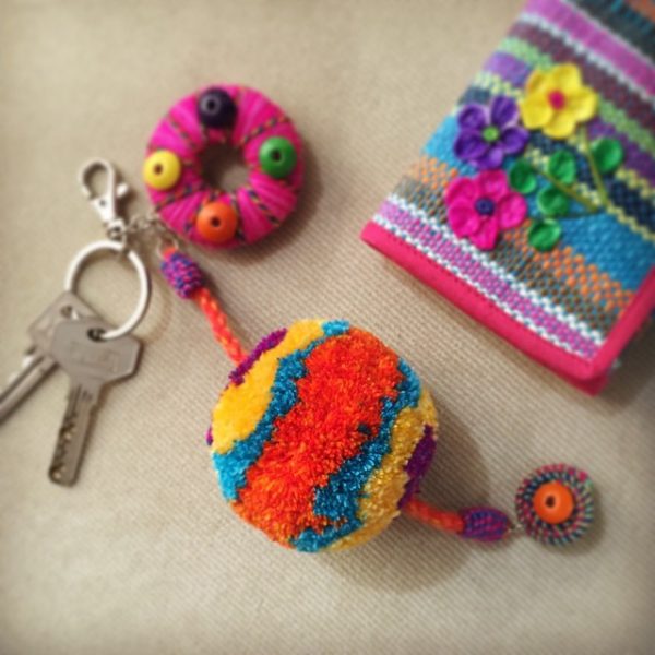 Rainbow Pompom Keychain